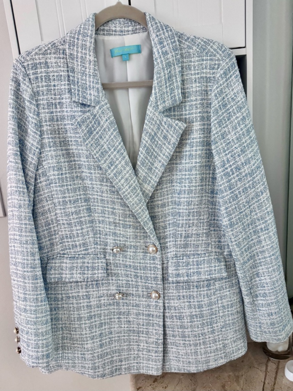 Light Blue Tweed Double-Breasted Ladies' Blazer